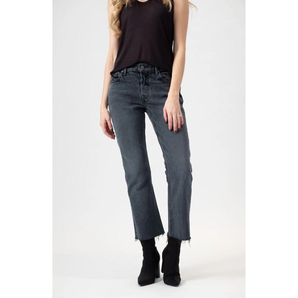 GRLFRND Tatum Jeans Midnight Rambler Black Straight Leg Fray Raw Hem Crop 24